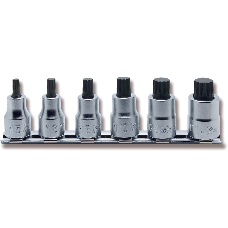 Ko-ken Tools 6 Piece 3/8 Sq. Dr. Triple Square (XZN) Bit Socket Set M5-M14