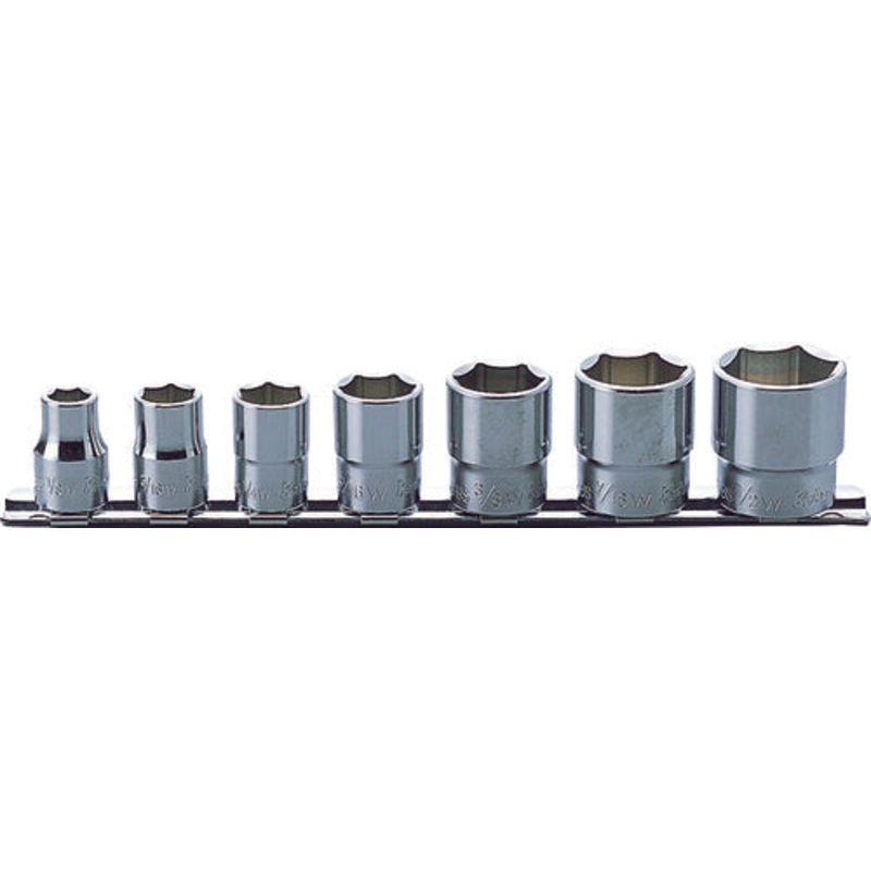 Ko-ken Tools 7 Piece 3/8 Sq. Dr. Whitworth, 6 Point, Chrome, SAE Socket set 1/8-1/2