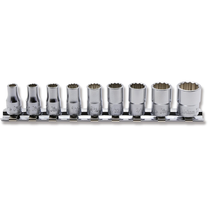 Ko-ken Tools 9 Piece 1/4 Sq. Dr. 12 Point SAE Socket set 3/16-1/2