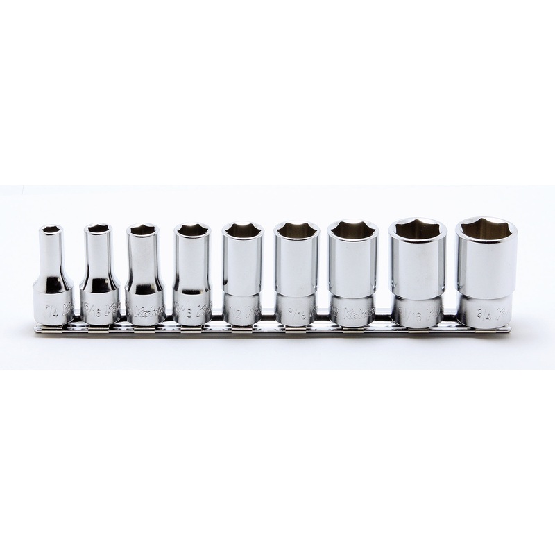 Ko-ken Tools 9 Piece 3/8 Sq. Dr. 6-Point Semi-Deep Chrome SAE Socket set 1/4-3/4