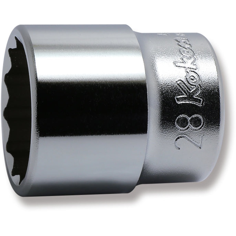 Ko-ken Tools 1/2 Sq. Dr. Chrome Metric 12 Point Socket 28mm
