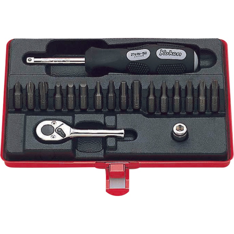 Ko-ken Tools 19 Piece 1/4 Sq. Dr. Bit Set in Metal Case