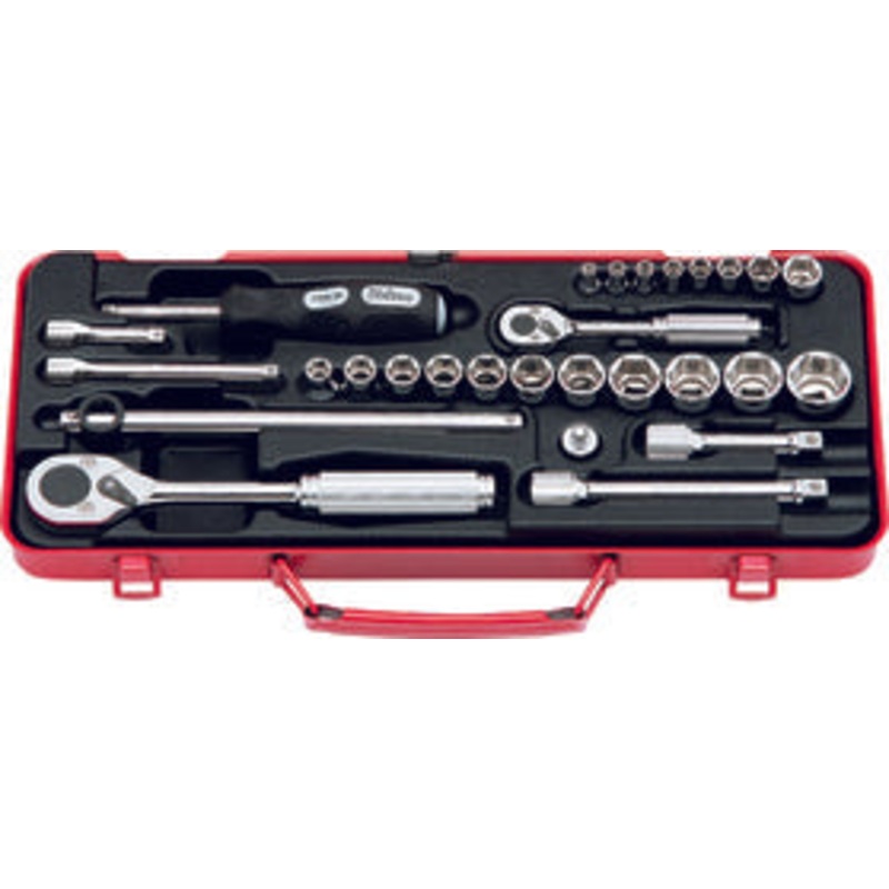Ko-ken Tools 28 Piece 1/4 and 3/8 Sq. Dr. Chrome Metric 6-Point Socket Set 4-21mm