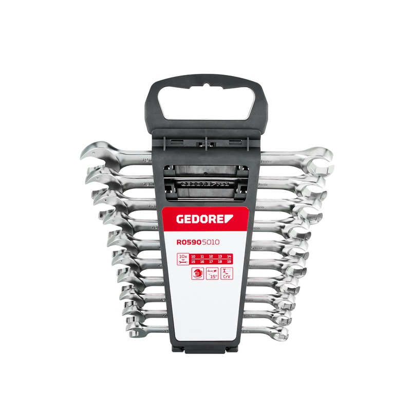 Gedore Set of 10 Open Ended Combination Ratchet Wrench, 10 – 19mm – GD 3301003