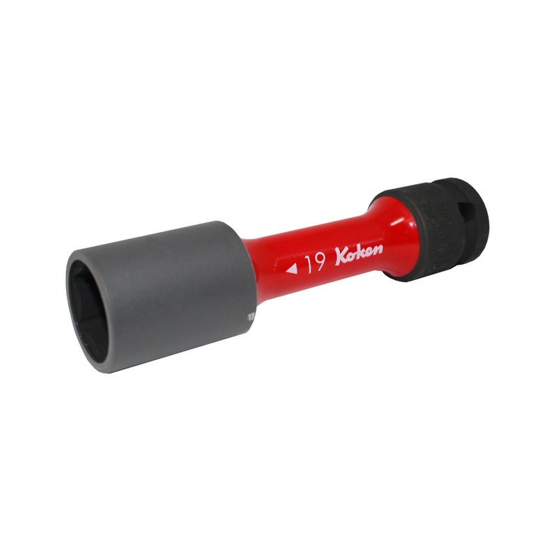 Ko-ken Tools 1/2 Sq. Dr. Wheel Nut Socket 19mm Extra Thin walled Length 110mm Color coded Protector