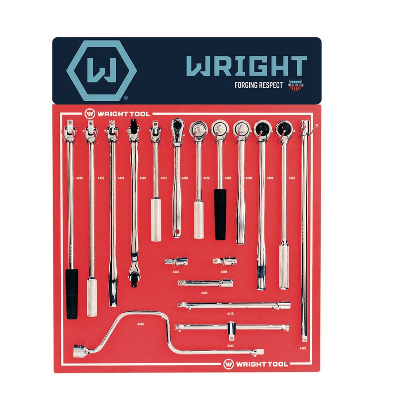 Wright Tool Set of 17 1/2 in Drive SAE Polished Fractional Handle and Attachment Display – WT D946 Handle Set