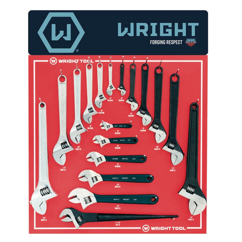 Wright Tool Set of 18 Cobalt and Black Adjustable Wrench Display – WT D961 Wrench Display Set