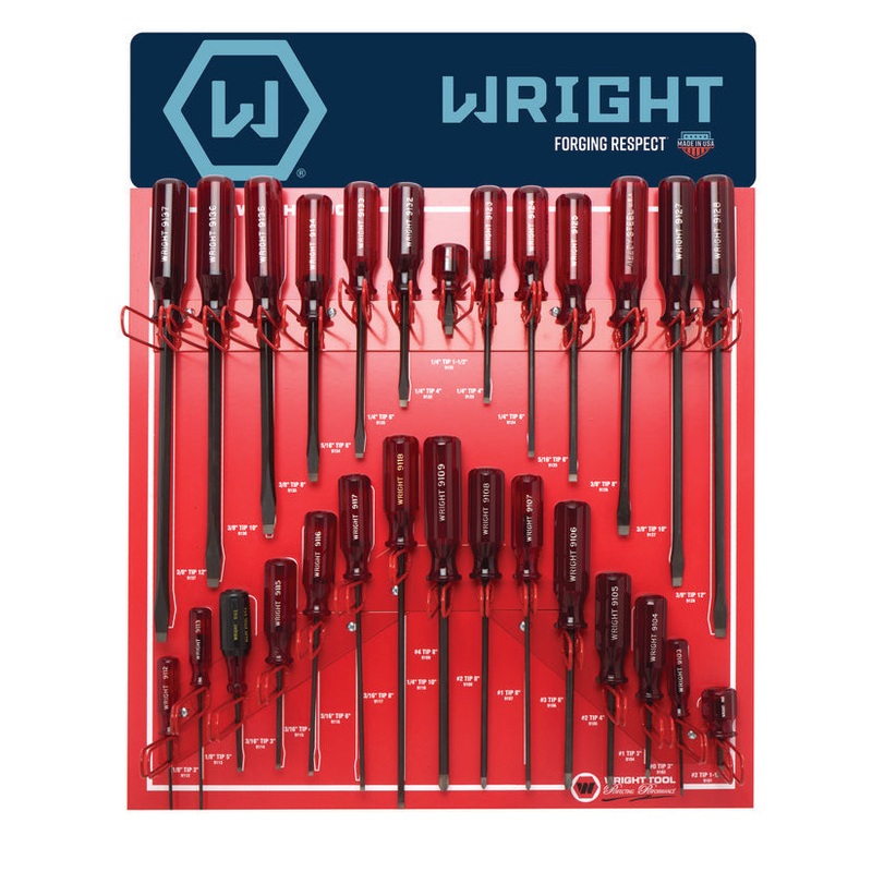 Wright Tool Set of 28 Screwdrivers with Jumbo Three Flute Ergonomic Handle Display – WT D973 Screwdriver Set