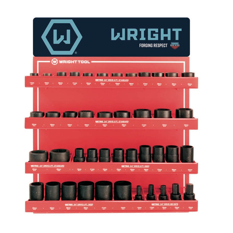 Wright Tool Set of 43 3/4 in Drive 6-Point Standard, Deep Metric Black Oxide Impact Socket with Display – WT D960 Impact Socket Set