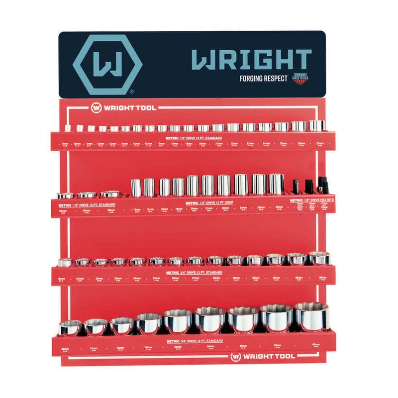 Wright Tool Set of 61 1/2 in, 3/4 in Drive 12-Point Metric Polished Socket with Display – WT D958 Socket Set