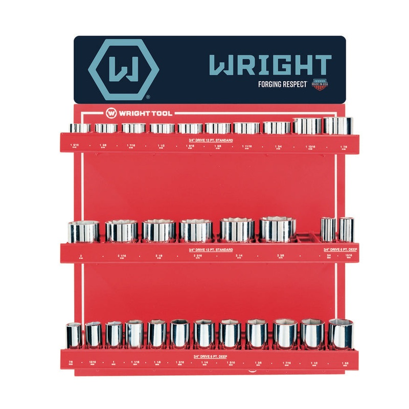 Wright Tool Set of 61 1/2 in Drive 6-Point Standard and Deep SAE Polished Socket Display – WT D947 Socket Display Set