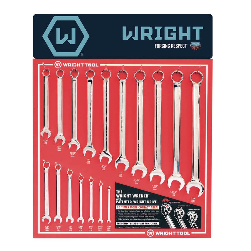Wright Tool Set of 17 SAE Satin Combination Wrench with Display – WT D977 Combination Wrench Set