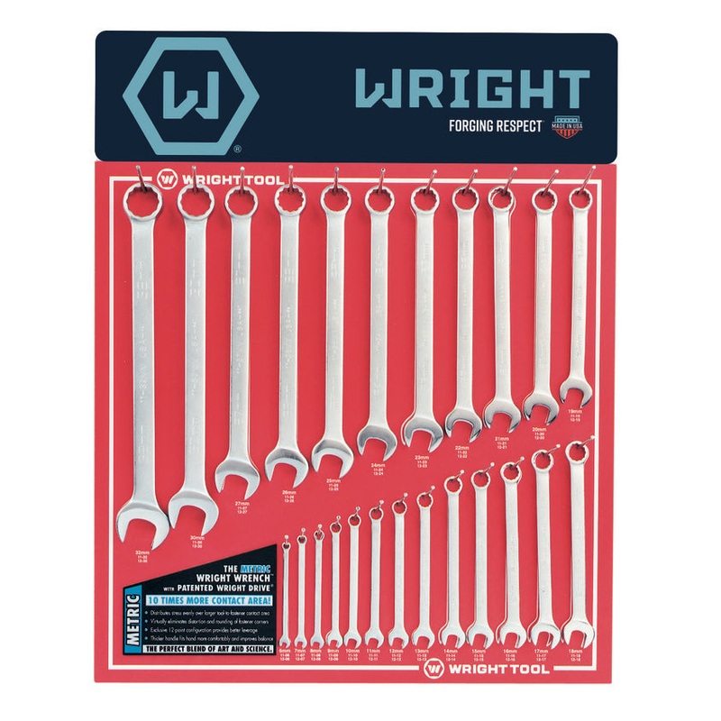 Wright Tool Set of 24 Metric Satin Combination Wrench with Display – WT D979 Combination Wrench Set