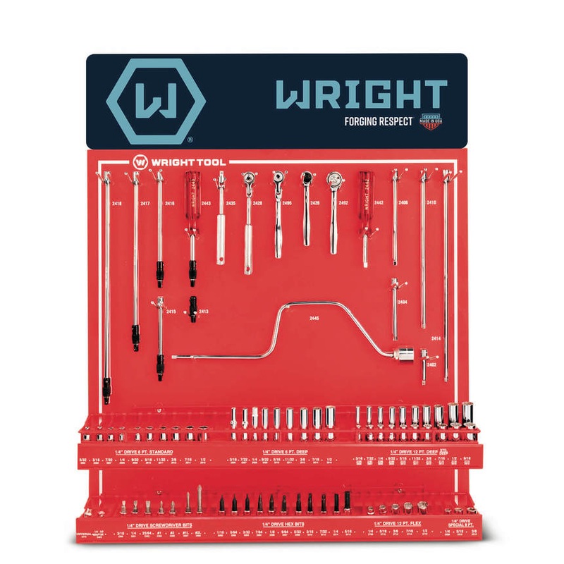 Wright Tool Set of 79 1/4 in Drive 6, 12-Point Polished Fractional Socket, Handle and Attachment Display – WT D982 Socket Set