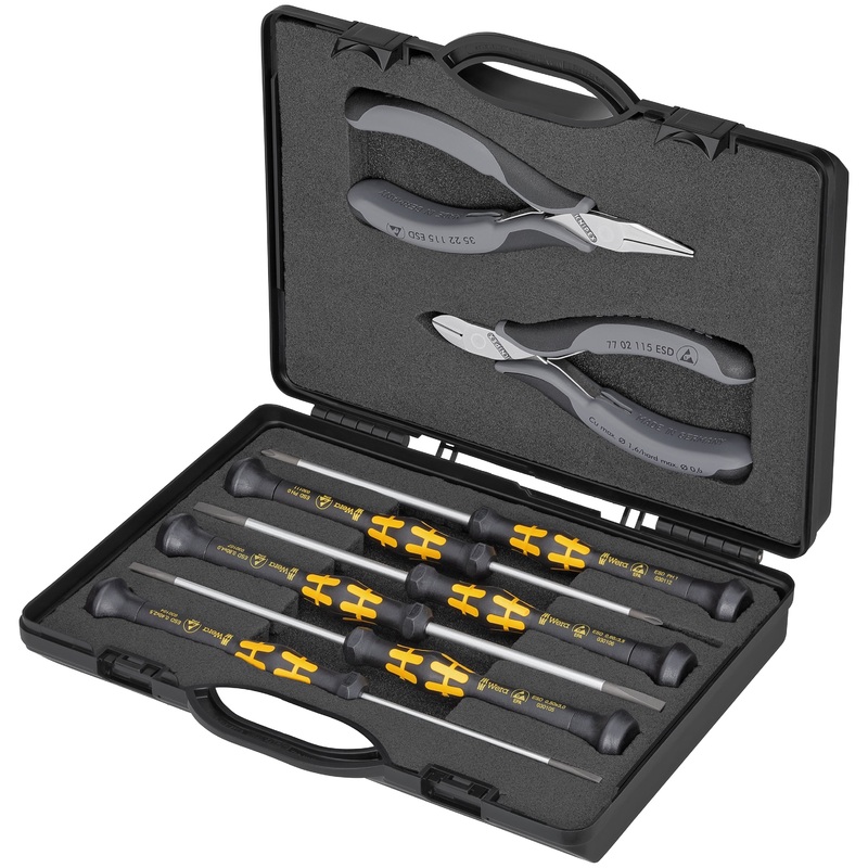Knipex 00 20 18 ESD KN | 8 Pc Electronics ESD Tool Set ESD In Plastic Case with Molded Foam