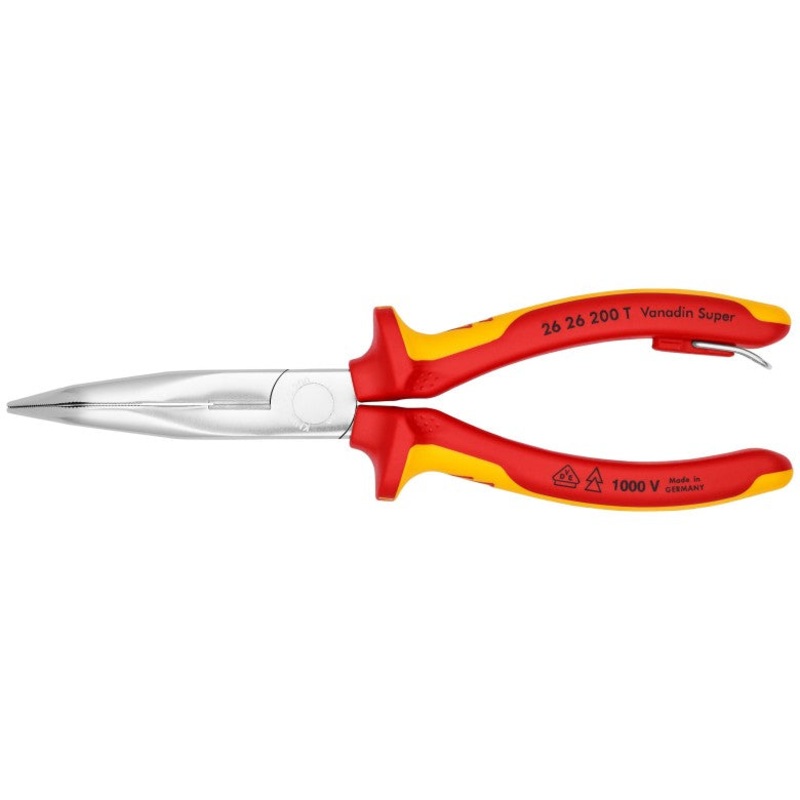 Knipex 1000V Insulated Tethered Attachment 45 deg Angled Long Nose Plier with Cutter, 8 in – KN 26 26 200 T