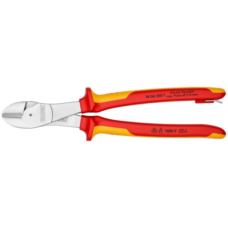 Knipex 1000V Insulated Tethered Attachment High Leverage Diagonal Cutter, 10 in – KN 74 06 250 T