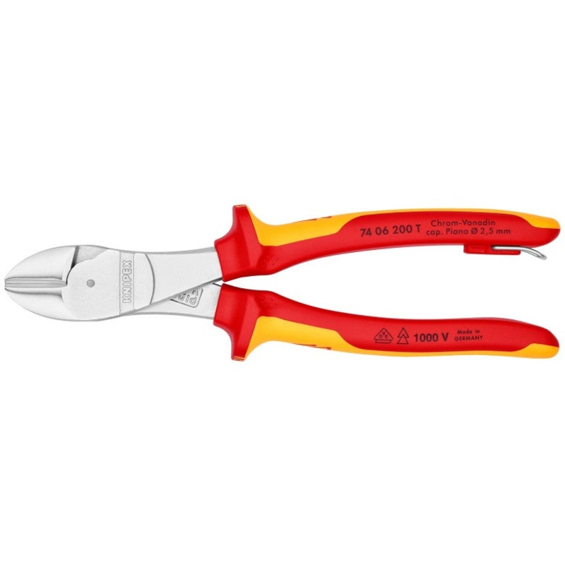 Knipex 1000V Insulated Tethered Attachment High Leverage Diagonal Cutter, 8 in – KN 74 06 200 T