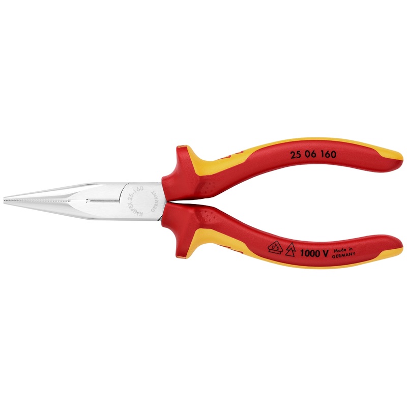 Knipex 25 06 160 KN | Long Nose Pliers w/ Cutter, Chrome, 1000V Insulated