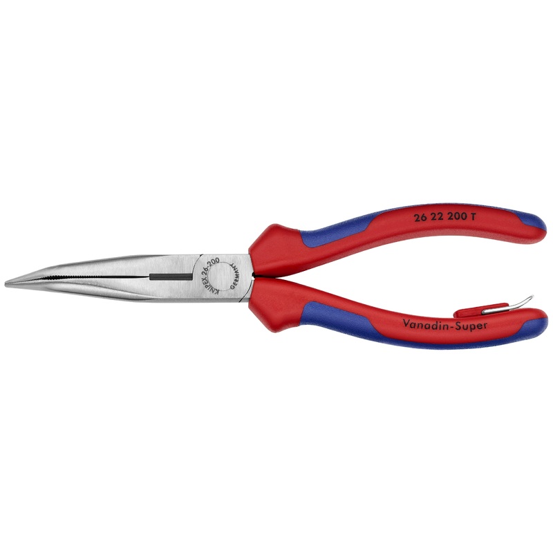 Knipex 26 22 200 T BKA KN | Long Nose Pliers w/ Cutter, 40 degree Angled, Multi-Component, Tethered Attachment