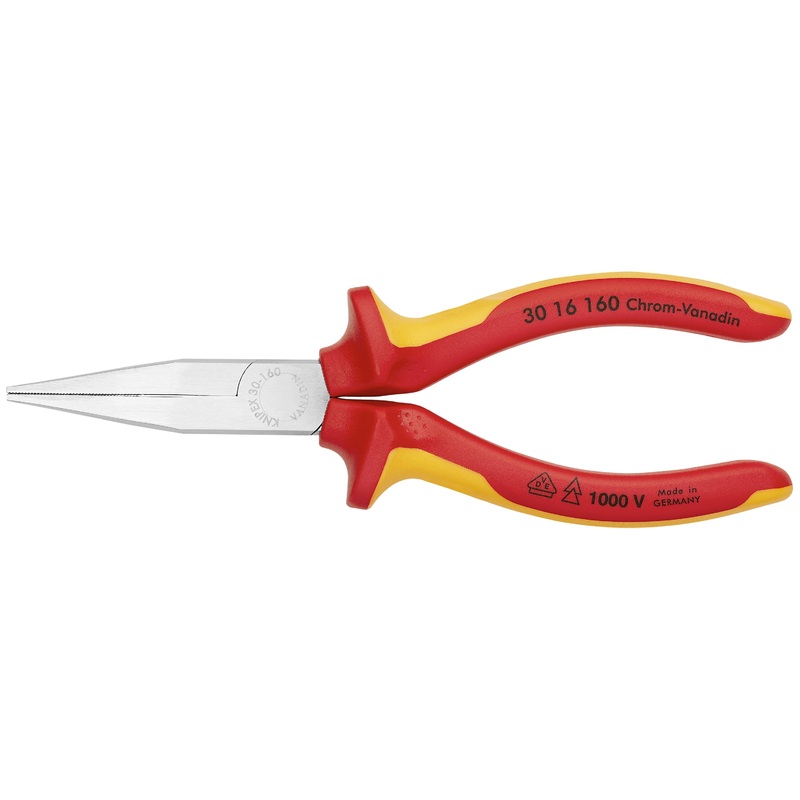 Knipex 30 16 160 KN | Long Nose Pliers, Flat Tips, 1000V Insulated