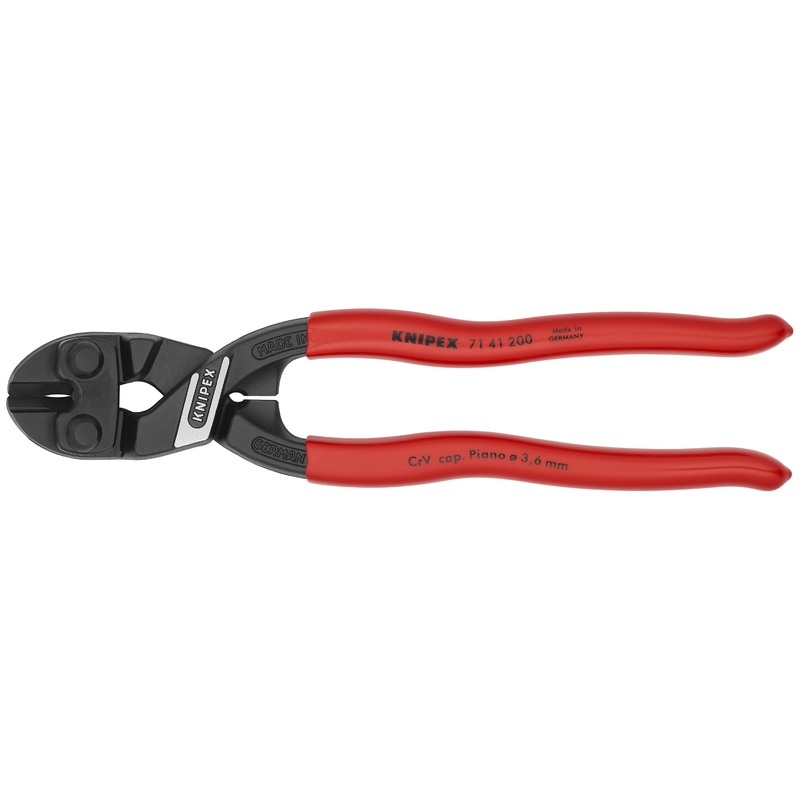 Knipex 71 41 200 SBA KN | CoBolt Compact Bolt Cutters w/ Notched Blade, 20 degree Angled