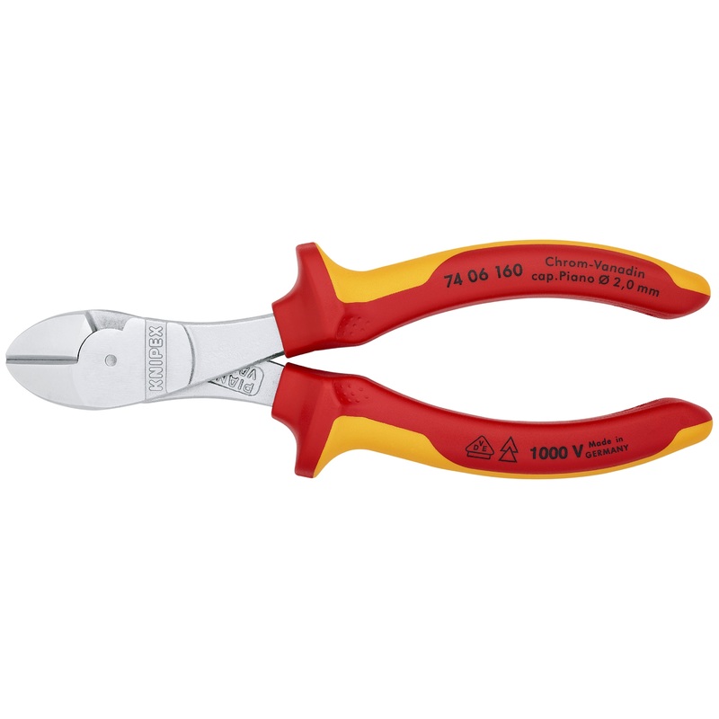 Knipex 74 06 160 KN | High Leverage Diagonal Cutters, Chrome, 1000V Insulated