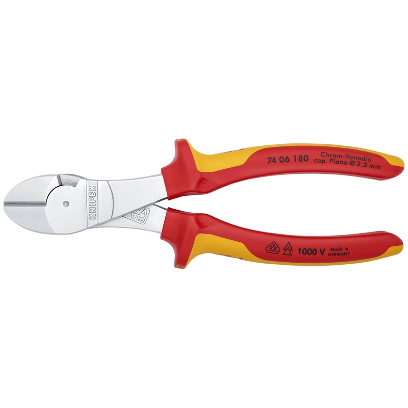 Knipex 74 06 180 KN | High Leverage Diagonal Cutters, Chrome, 1000V Insulated