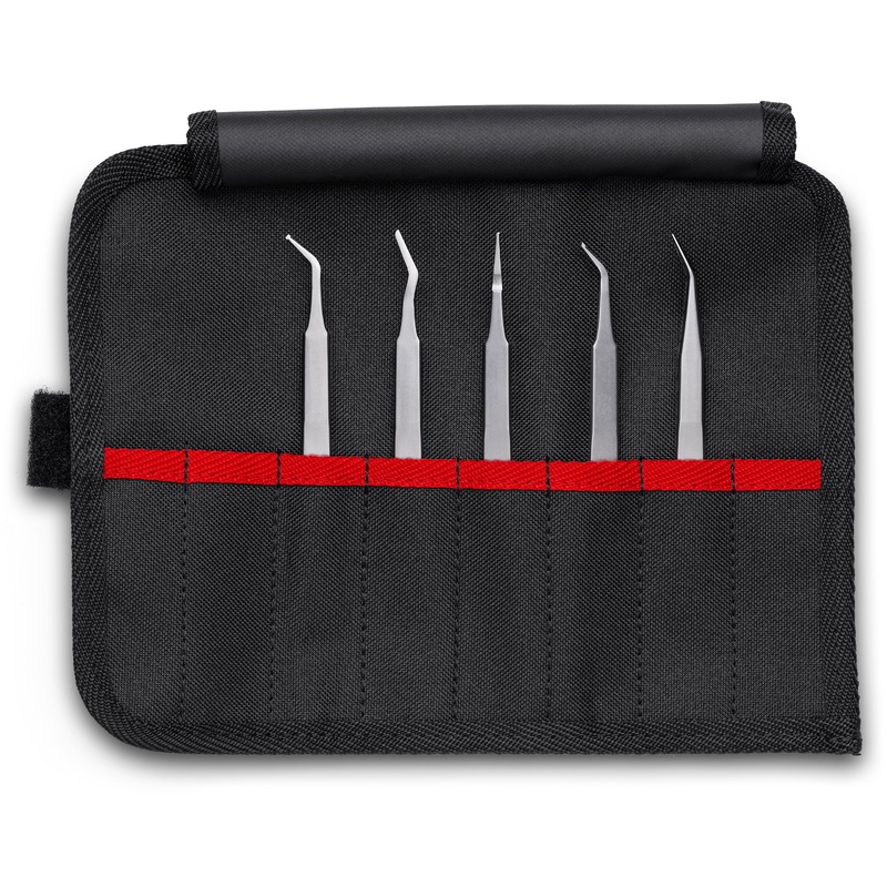 Knipex 92 00 03 KN | 6 Pc Stainless Steel Tweezers Set in Tool Roll, SMD
