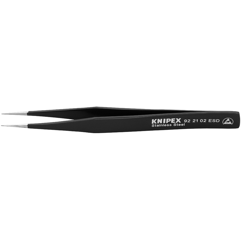 Knipex 92 21 02 ESD KN | Stainless Steel Gripping Tweezers, Pointed Tips, ESD