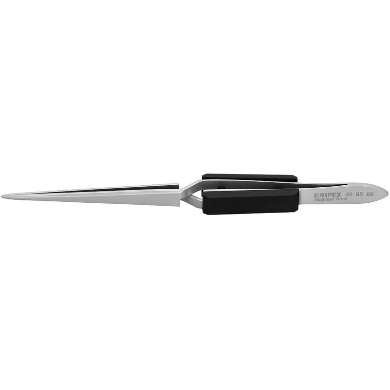 Knipex 92 95 89 KN | Stainless Steel Gripping Cross-Over Tweezers, Blunt Tips