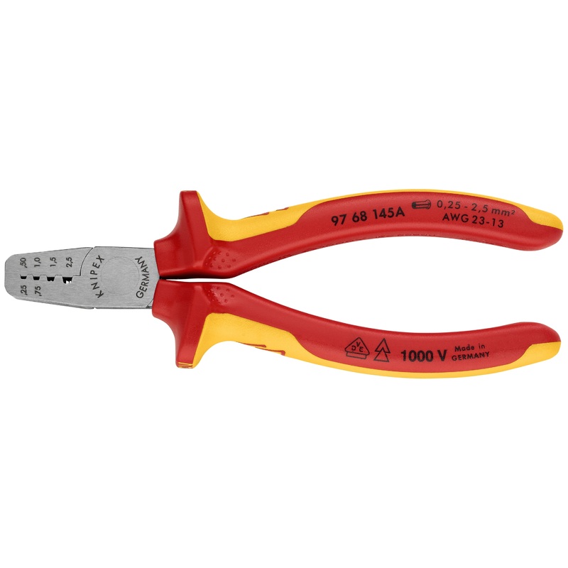 Knipex 97 68 145 A KN | Crimping Pliers for End Ferrules, 1000V Insulated