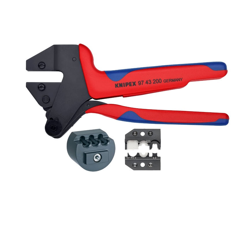 Knipex 9K 00 80 63 US KN | US Crimp System Pliers (97 43 200) + Crimp Die: Solar Connectors For MC4 Multi Contact (97 49 66) + Locator For 97 49 66 (97 49 66 1) Packaged In A Protective Plastic Case