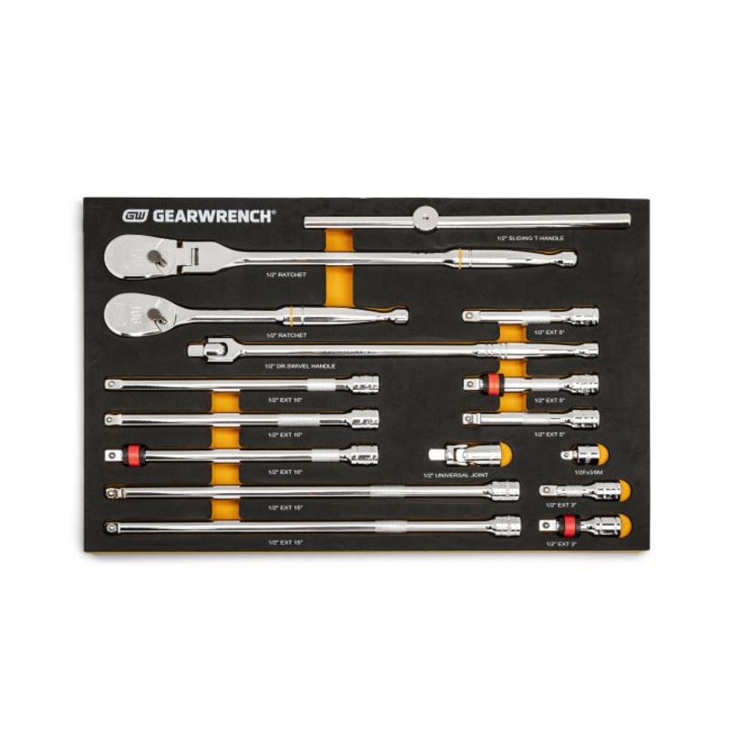 GEARWRENCH 16 Pc. 1/2 90-Tooth Ratchet & Drive Tool Set with EVA Foam Tray 86522 Ratchet Set