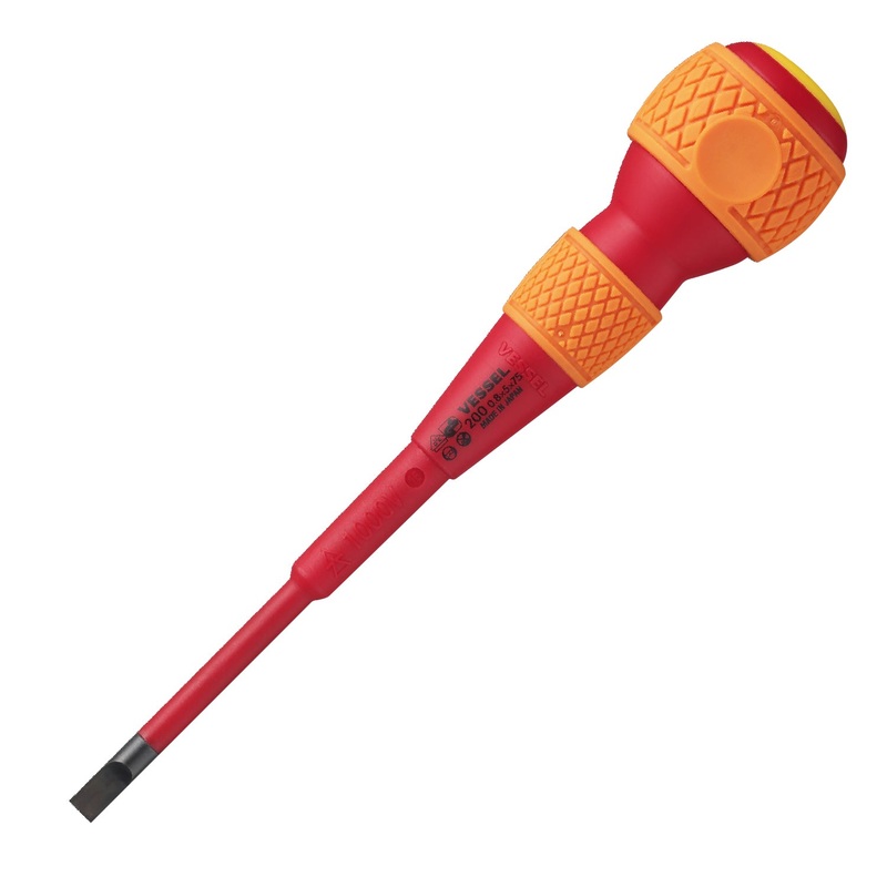 Vessel Tools Ball Grip Insulated Slotted Screwdriver, 5 x 0.8 x 75mm – VL 200S575
