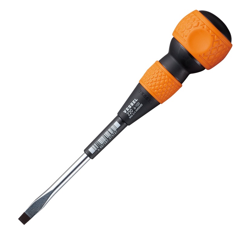 Vessel Tools Ball Grip Slotted Screwdriver, 6 x 100mm – VL 220S6100