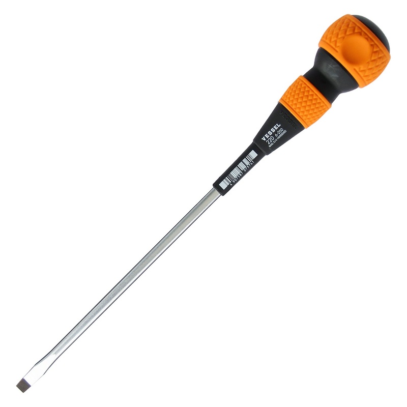 Vessel Tools Ball Grip Slotted Screwdriver, 6 x 200mm – VL 220S6200