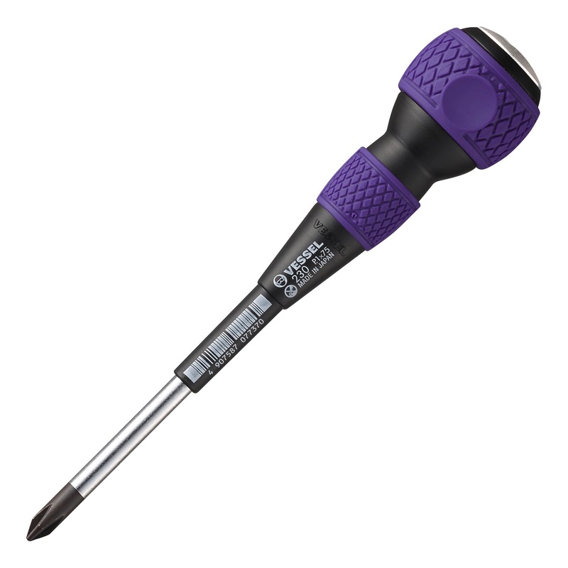 Vessel Tools Ball Grip Tang-Thru Screwdriver, PH1 x 75mm – VL 230P175