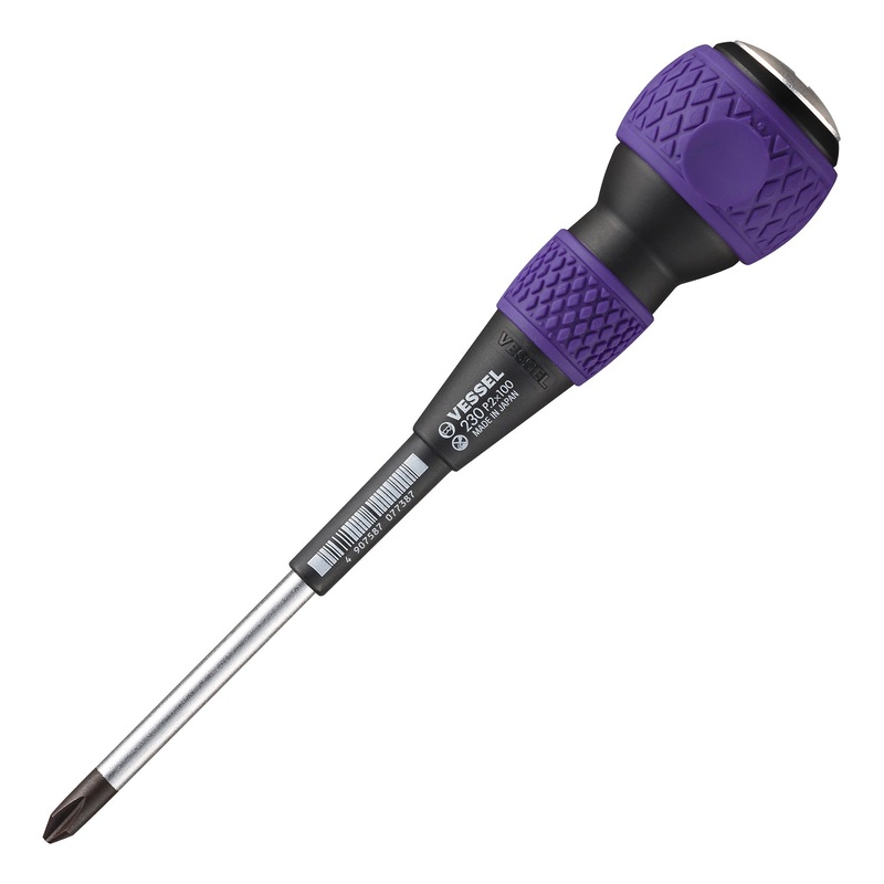 Vessel Tools Ball Grip Tang-Thru Screwdriver, PH2 x 100mm – VL 230P2100