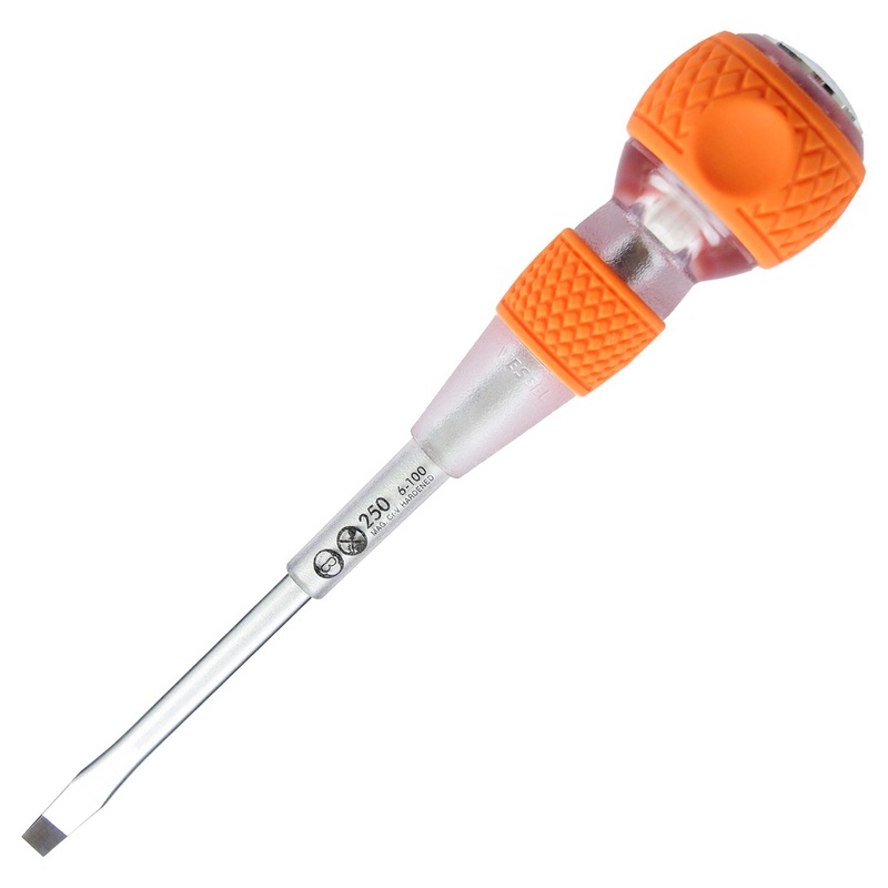 Vessel Tools Ball Grip Tang-Thru Slotted Screwdriver for Electric Works with Ceramic Ball, 6 x 100mm – VL 250S6100