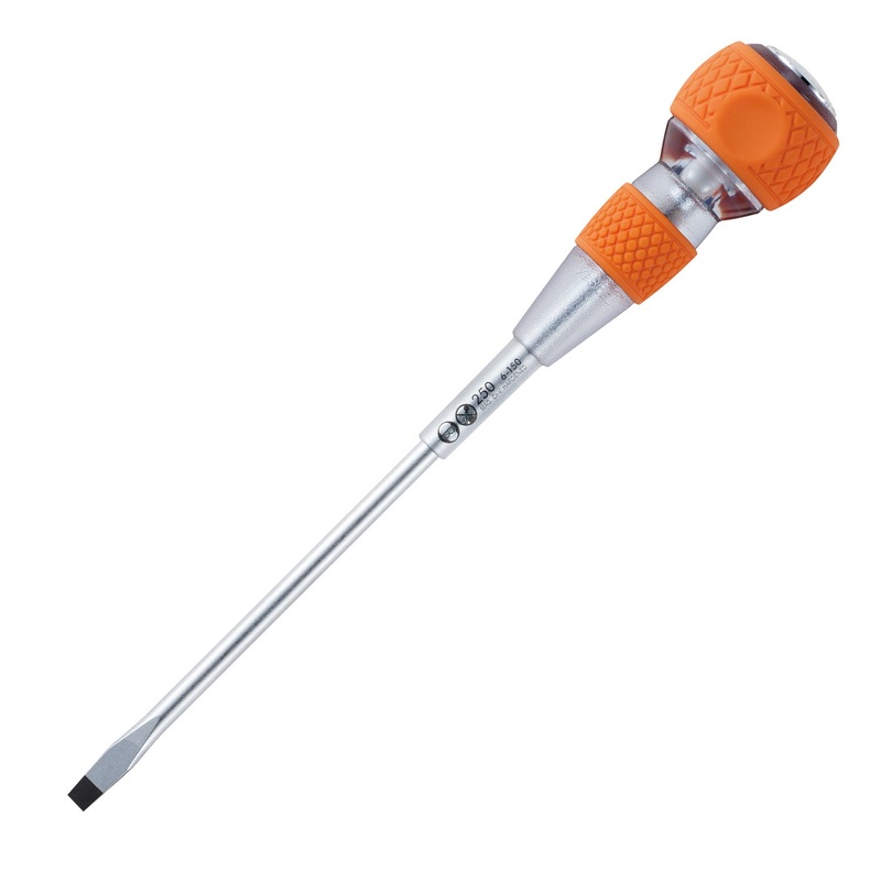 Vessel Tools Ball Grip Tang-Thru Slotted Screwdriver for Electric Works with Ceramic Ball, 6 x 150mm – VL 250S6150