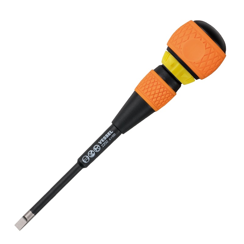 Vessel Tools Ball Ratchet Slotted Screwdriver, 6 x 100mm – VL 2200S6100