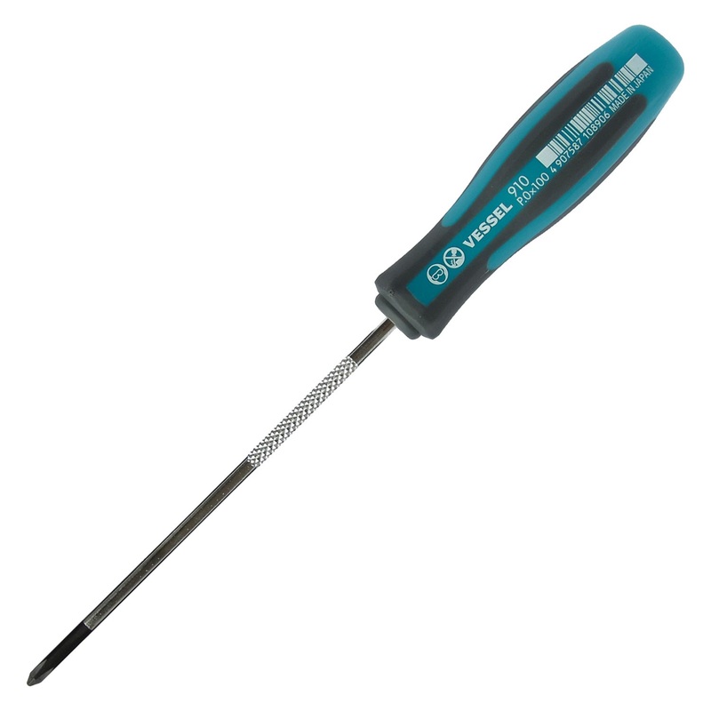 Vessel Tools Megadora Thin Shank Screwdriver, PH0 x 100mm – VL 910P0100
