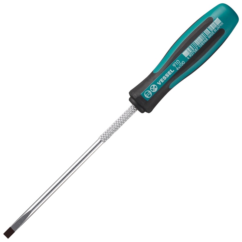 Vessel Tools Megadora Thin Shank Slotted Screwdriver, 4 x 100mm – VL 910S4100