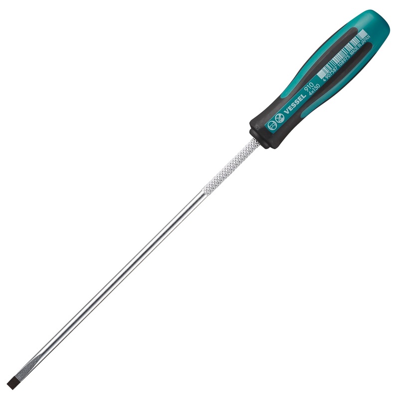 Vessel Tools Megadora Thin Shank Slotted Screwdriver, 4 x 150mm – VL 910S4150