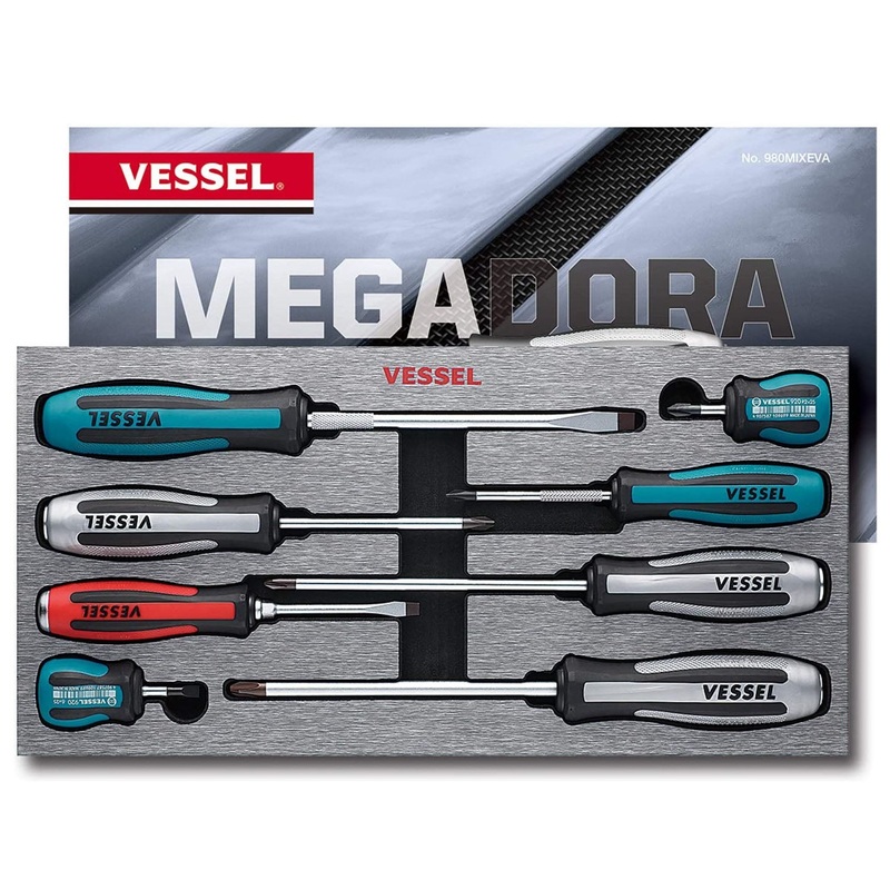 Vessel Tools Set of 8 Megadora Assorted Impacta Screwdriver – VL 980MIXEVA
