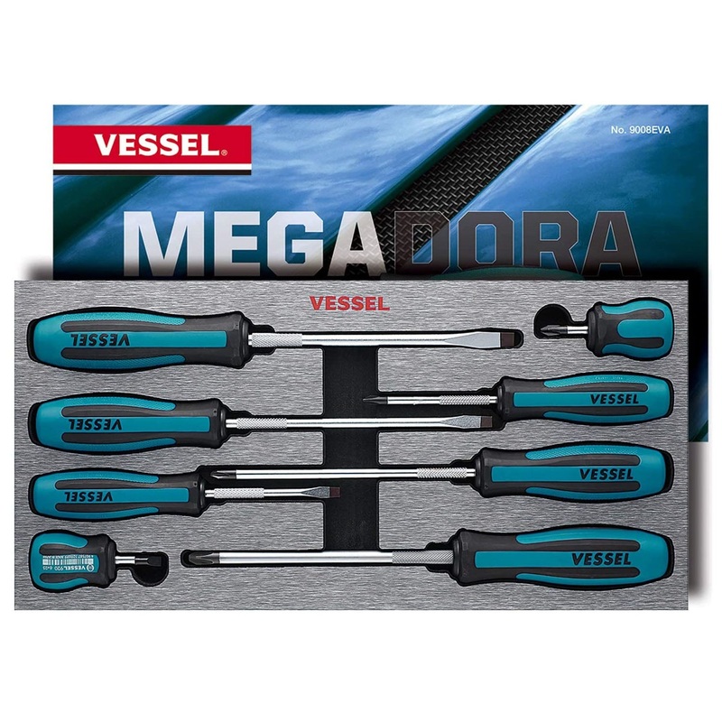 Vessel Tools Set of 8 Megadora Jawsfit Screwdriver – VL 9008EVA