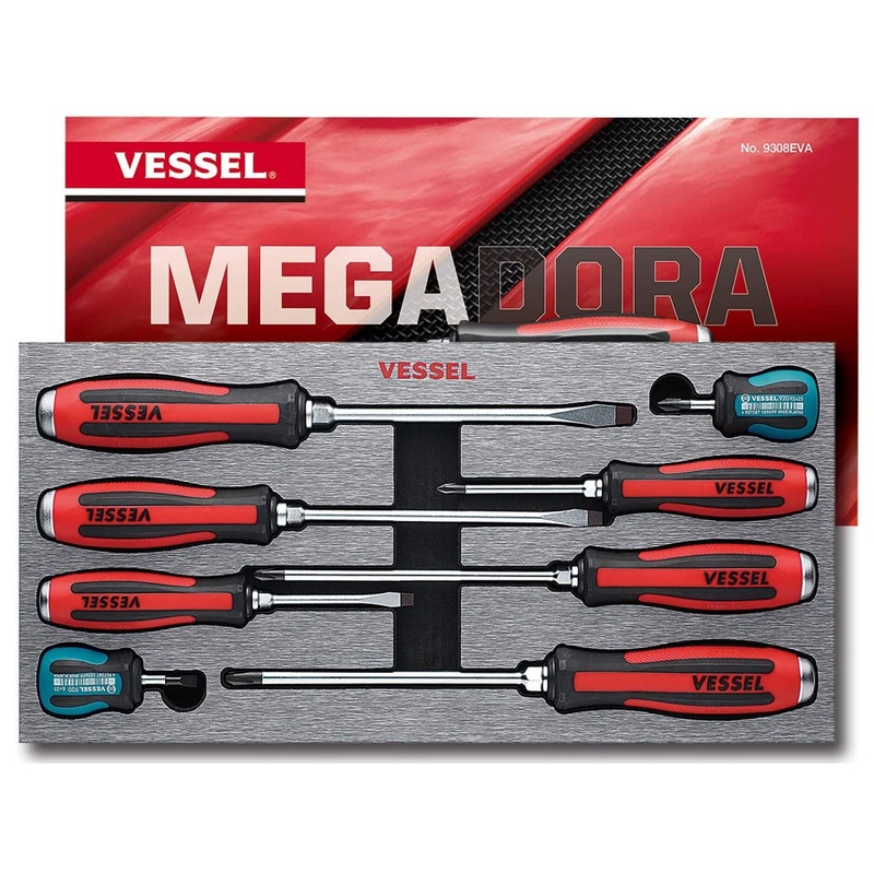 Vessel Tools Set of 8 Megadora Jawsfit Tang-Thru Screwdriver – VL 9308EVA
