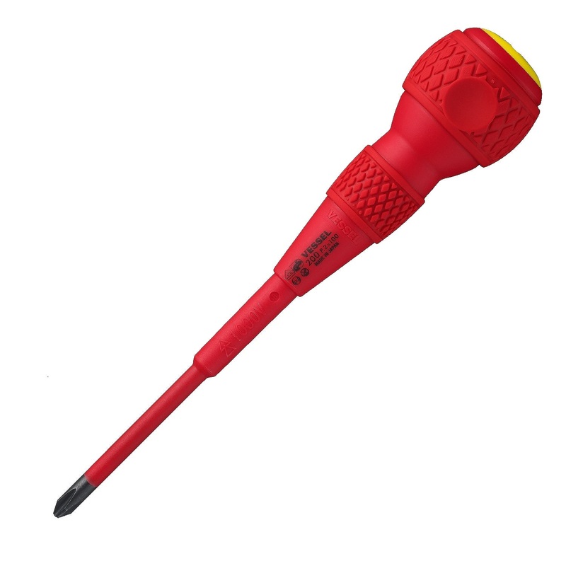 Vessel Tools Ball Grip Insulated Screwdriver, PH2 x 100mm – VL 200P2100