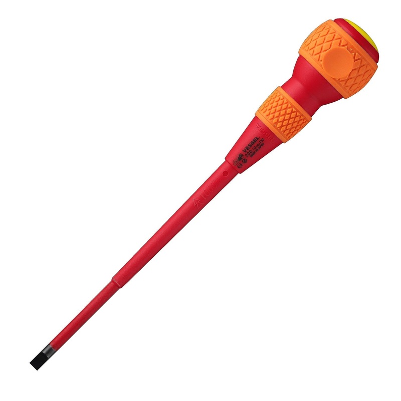 Vessel Tools Ball Grip Insulated Slotted Screwdriver, 6 x 1.0 x 150mm – VL 200S6150